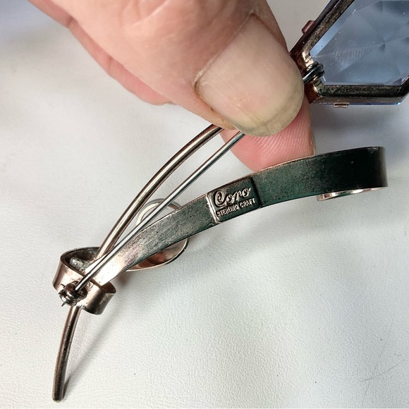 1940’s Coro Craft Sterling Blue Stone Brooch Large HTF! - Picture 6 of 6